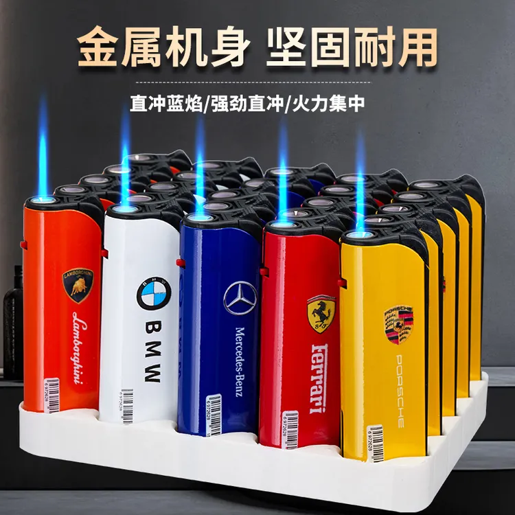 厂家直销蓝焰直冲金属打火机耐用防爆一次性防风直冲打火机批发