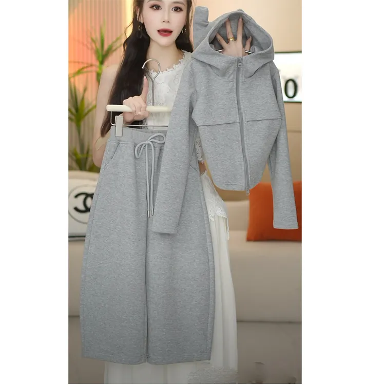 女童拉链纯色休闲套装儿童小学生春秋运动裤卫衣两件套大童运动服