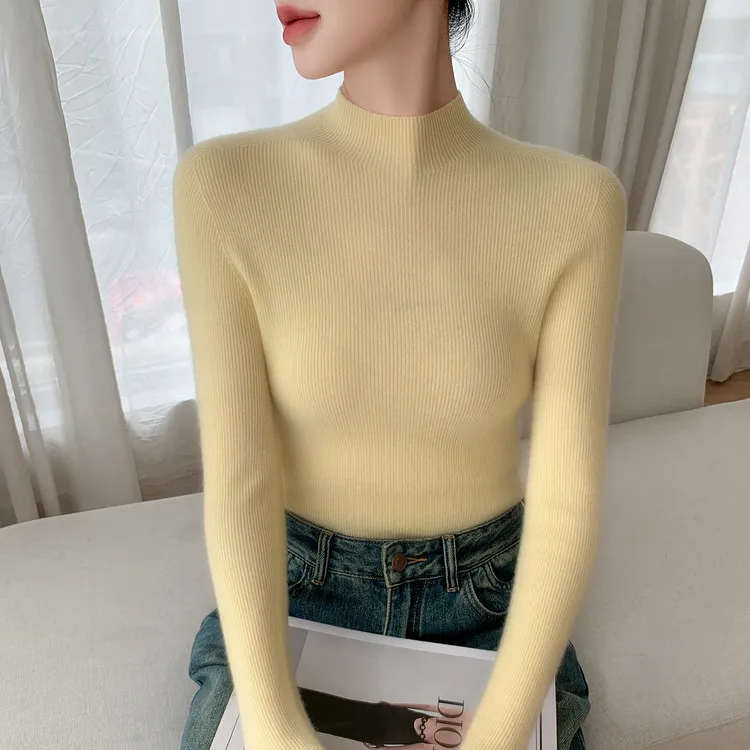 【CHEN.BAO】纯羊绒衫女半高领修身打底衫套头毛衣洋气内搭针织衫