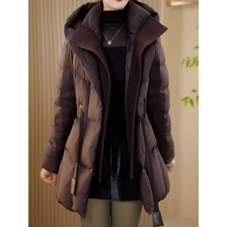 轻奢贵夫人高级感保暖连帽棉服女2026冬季新款中长款显瘦开衫外套