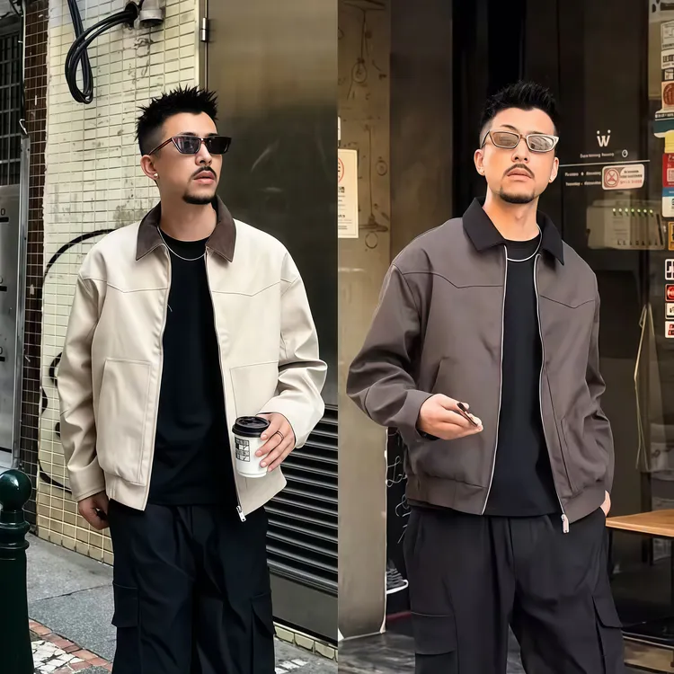 秋季新款时尚翻领底特律夹克男士潮牌复古美式硬汉户外休闲外套