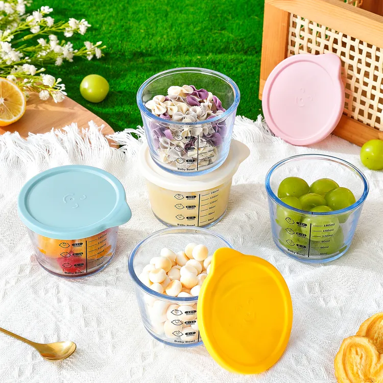 【六只装】婴儿微波炉适用带刻度玻璃密封碗保鲜盒辅食盒