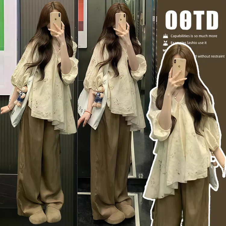 孕妇2025夏季新款千金风洋气减龄宽松慵懒阔腿裤时尚高级孕妇套装