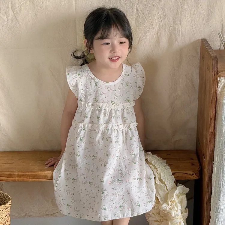 【安田童学】夏季女童儿童短袖连衣裙夏装薄款宝宝洋气提花碎花裙子