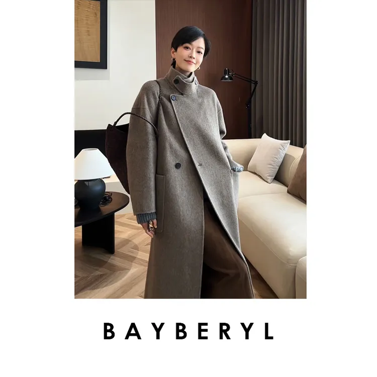  BAYBERYL老贝静旅*牦牛立领侧扣气质中长毛呢大衣MF5H2604-10/12