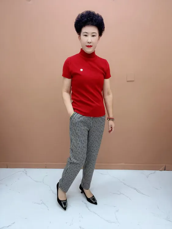 7508春季时尚欧绒棉格子休闲裤气质显瘦洋气百搭网红女士修身