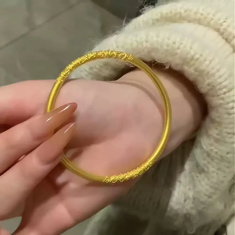 【小鹏黄金】足金999古法卷草纹传承5D工艺手镯