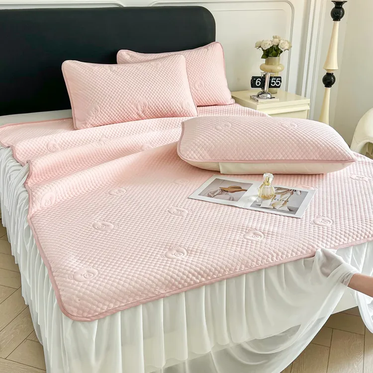 A类夏季冰豆豆凉席三件套床笠款床罩凉感空调席学生宿舍冰丝凉席