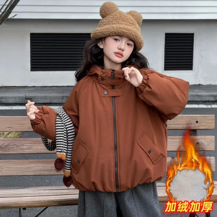 女童冬装2025新款中大童秋冬加绒加厚派克服女孩冬季保暖韩系衣服