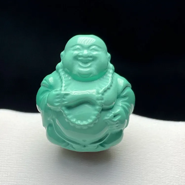 精品瓷高绿色大肚佛背云吊坠挂坠提溜隔配珠手串项链diy配饰配件