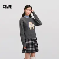 森马毛衣女提花衣服趣味潮流冬季新款圆领毛衫甜酷宽松套头衫内搭