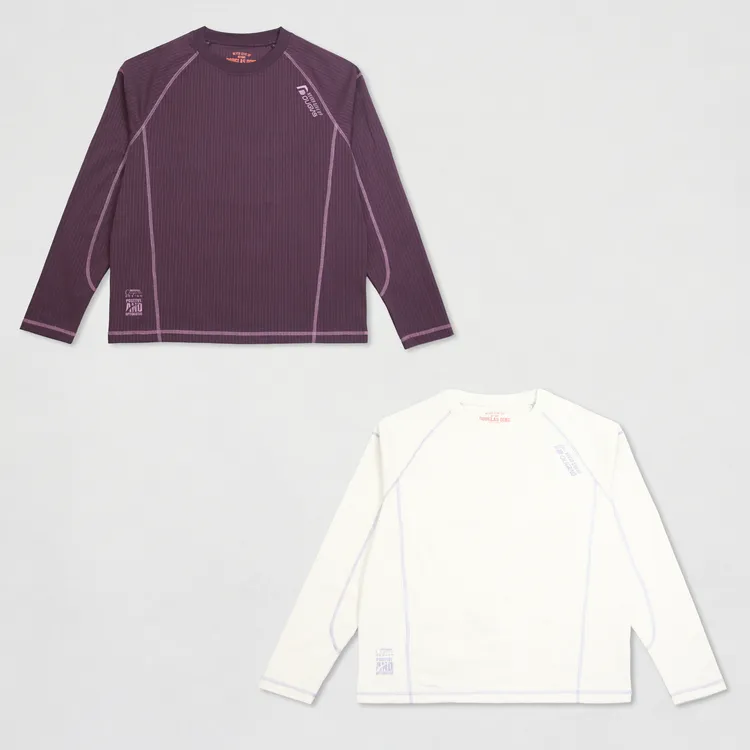 【道格拉斯】紫白色吸湿排汗轻量户外透气休闲套头圆领长袖T恤DD369