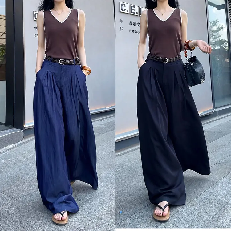 19229天丝休闲裤垂感冰爽阔腿裤2025年夏季新款宽松气质百搭长裤