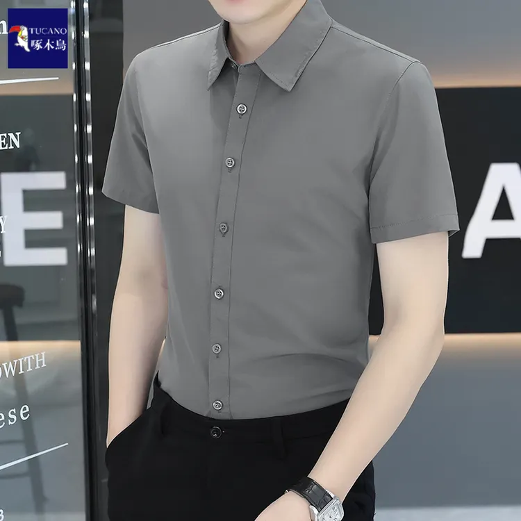啄木鸟2025夏季短袖衬衫男潮牌商务免烫抗皱寸衫休闲薄款休闲衬衣