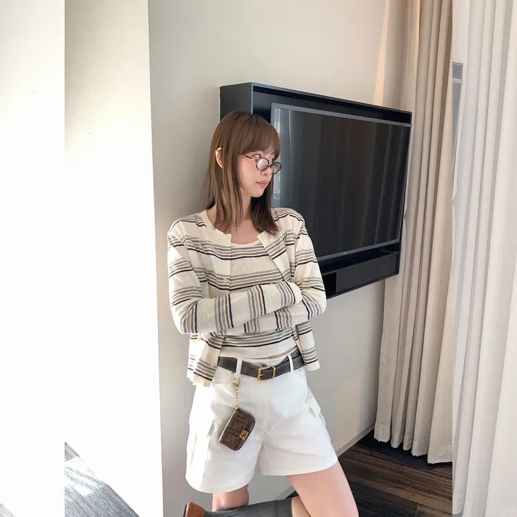 2025新款夏秋针织条纹吊带+开衫套装女内搭显瘦百搭小个子两件套