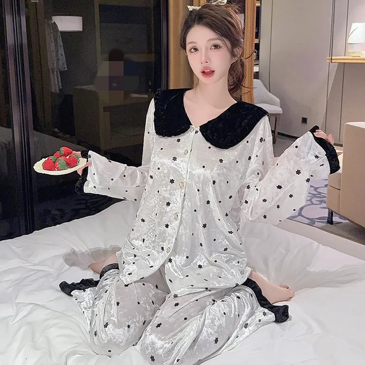 2025年秋冬季新款金丝绒ins网红爆款女士睡衣家居服套装