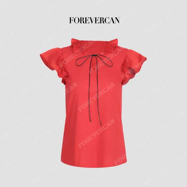 FOREVERCAN“无边假日”法式荷叶边飞袖系带宽松背心ST23720