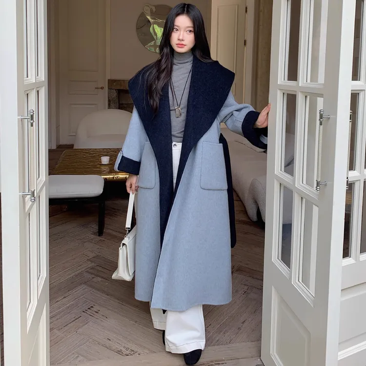 网红爆款气质大翻领AB面轻奢洋气外套女秋冬慵懒风双面羊毛大衣女