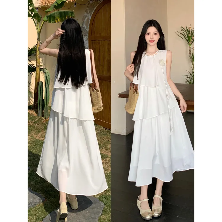 大码法式无袖背心连衣裙春夏季胖mm显瘦遮肚高级感温柔风气质裙子