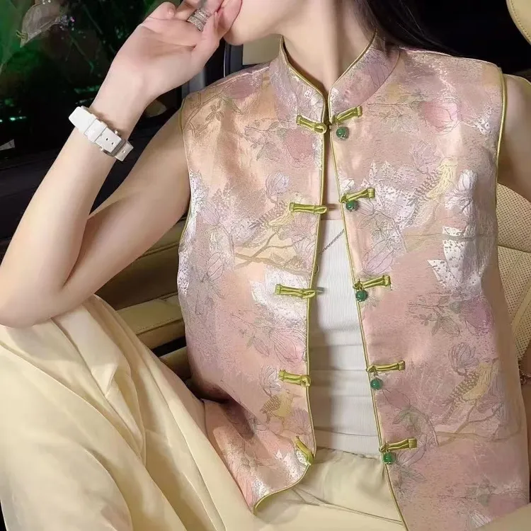 春秋新中式马甲背心提花国风2025新款盘扣气质立领坎肩上衣无袖