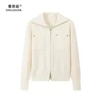 安迪绒大翻领双口袋针织拉链开衫女秋冬加厚款双拉链简约长袖毛衣
