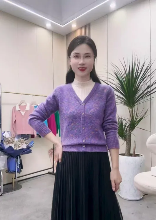 2025新款夹花针织衫假两件上衣厚款百搭气质长袖秋冬圆领时尚拼色