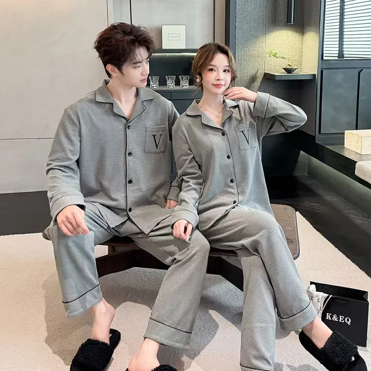 新款时尚睡衣情侣秋季双面徳绒长袖高级感秋天可外穿男女家居服