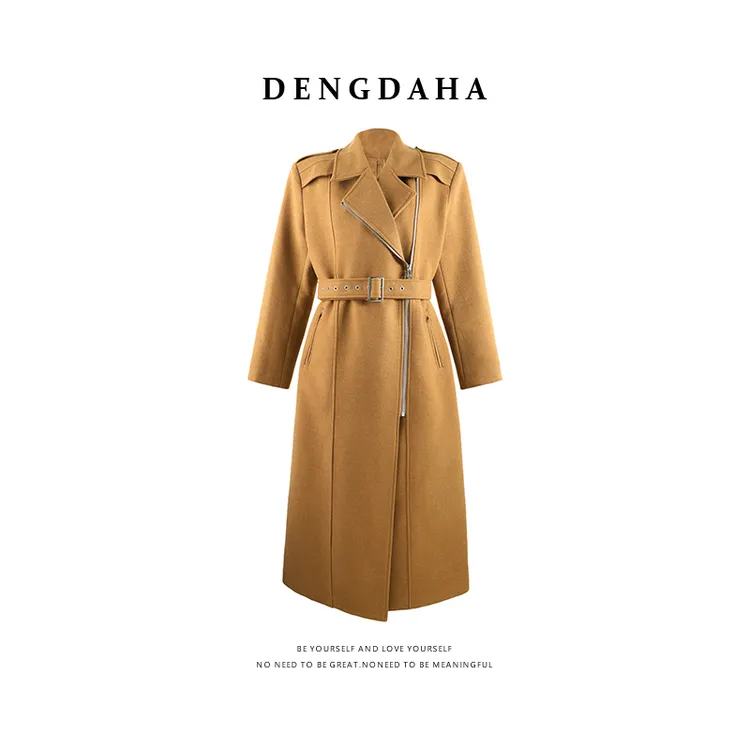 DENGDAHA「爱乐之城」高级感 收腰显瘦长款毛呢大衣HBZXW918254