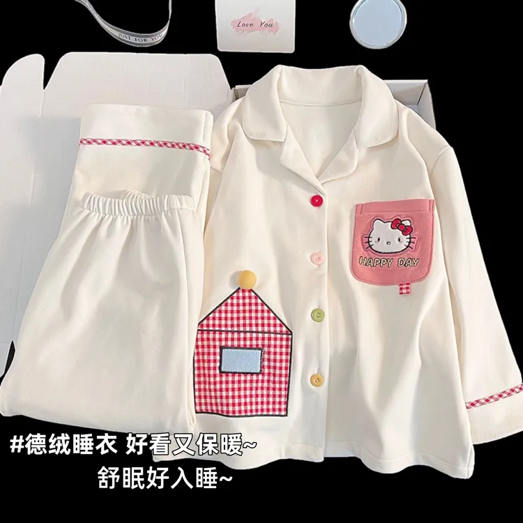 秋冬季德绒儿童睡衣女冬款长袖2025新款女童加绒加厚小女孩家居服