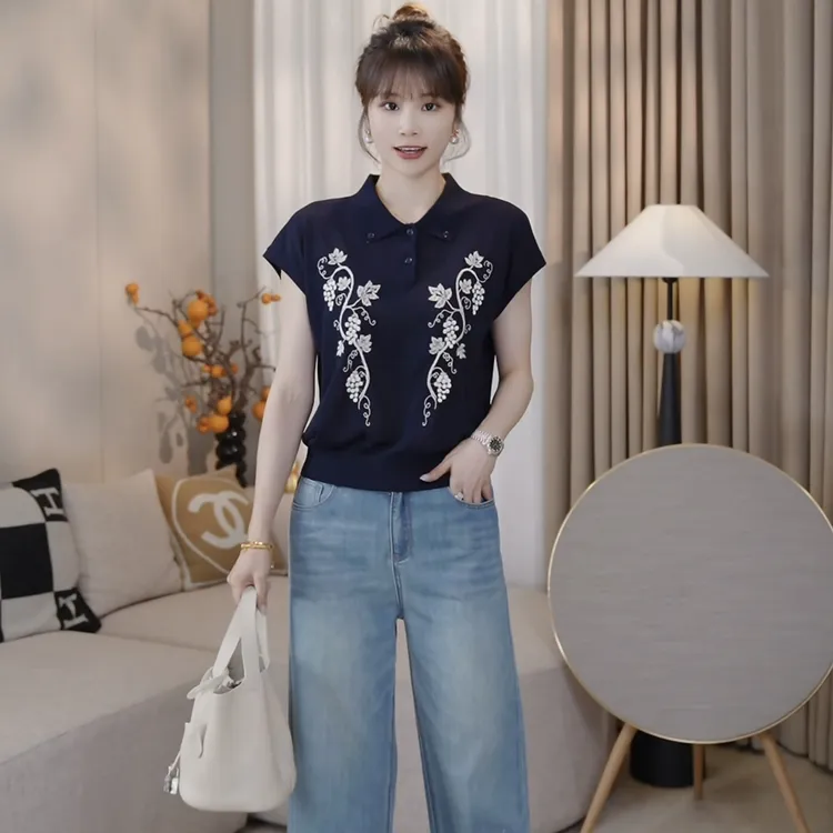 LMENY【清】葡萄成熟时～重工刺绣显瘦小翻领百搭针织衫25BM064