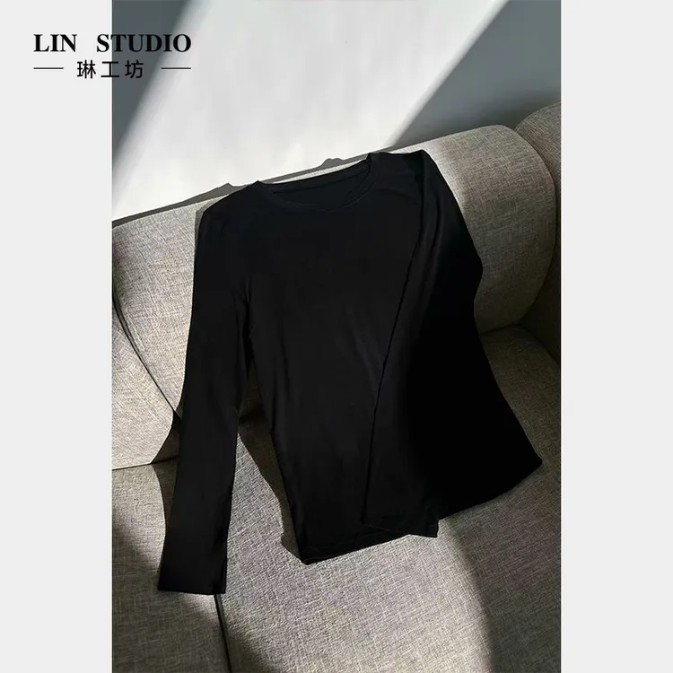 【桑蚕丝】琳工坊“番雨”黑色T恤气质百搭显瘦休闲时尚唐琳设计师