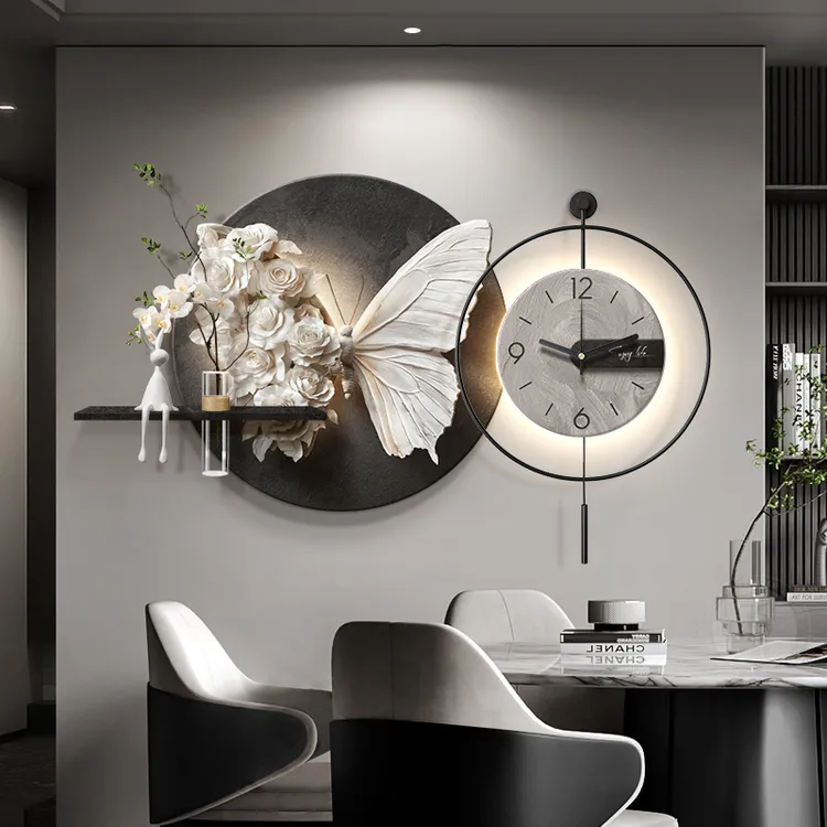 蝴蝶餐厅装饰画客厅轻奢高级感沙发背景墙画水培绿植壁画饭厅挂画