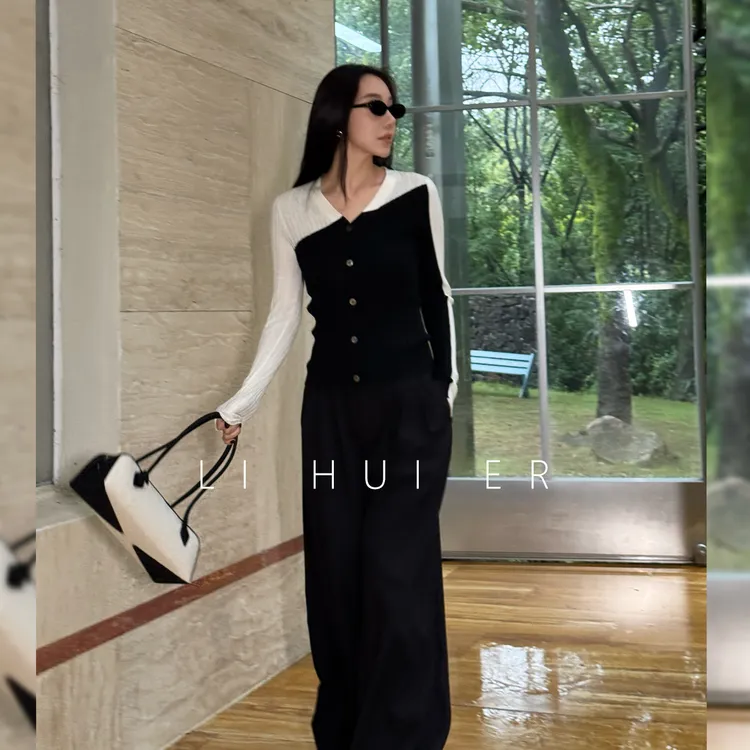 LiHuiEr李慧儿【悉尼剧院】2025轻奢休闲百搭针织黑色上衣LL025864