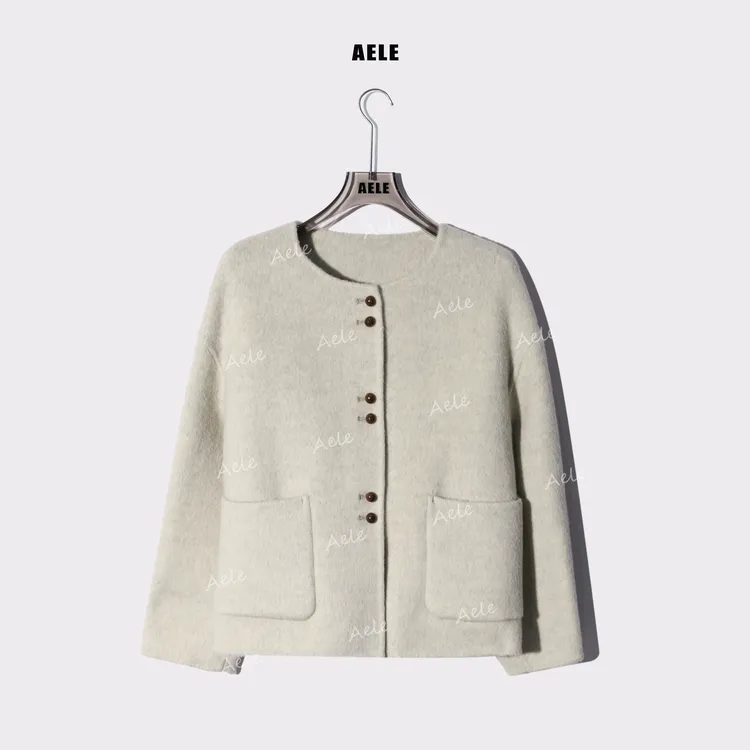 AELE气质轻奢圆领短款纯色毛呢单排多扣双面呢外套 S855 3237 AD