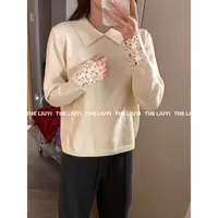 【LIUYI】兔毛羊毛混纺翻领袖口钩花毛衣511294