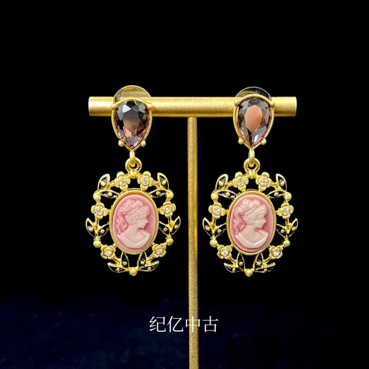 黄铜仿水晶耳饰 JYed328中古首饰vintage复古耳钉时尚个性百搭脸