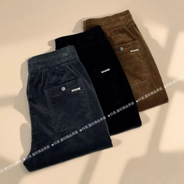 9135秋冬男士纯色时尚百搭舒适弹力防风条绒直筒裤