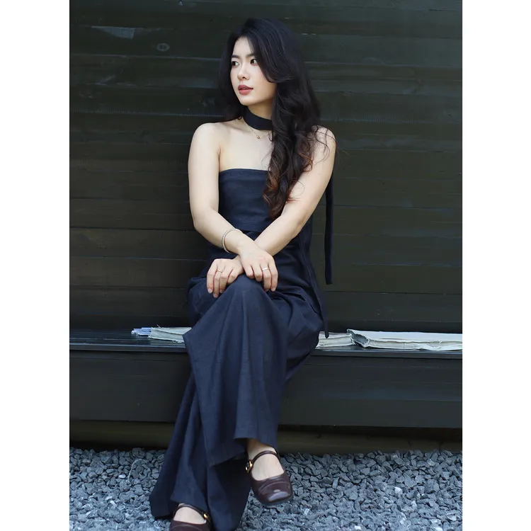 法式名媛气质套装女夏季高端轻奢时尚小众飘带抹胸背心长裤两件套