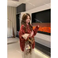 Ssman【爱心】百搭慵懒风洋气秋冬毛针织衫毛衣红色宽松加厚时尚