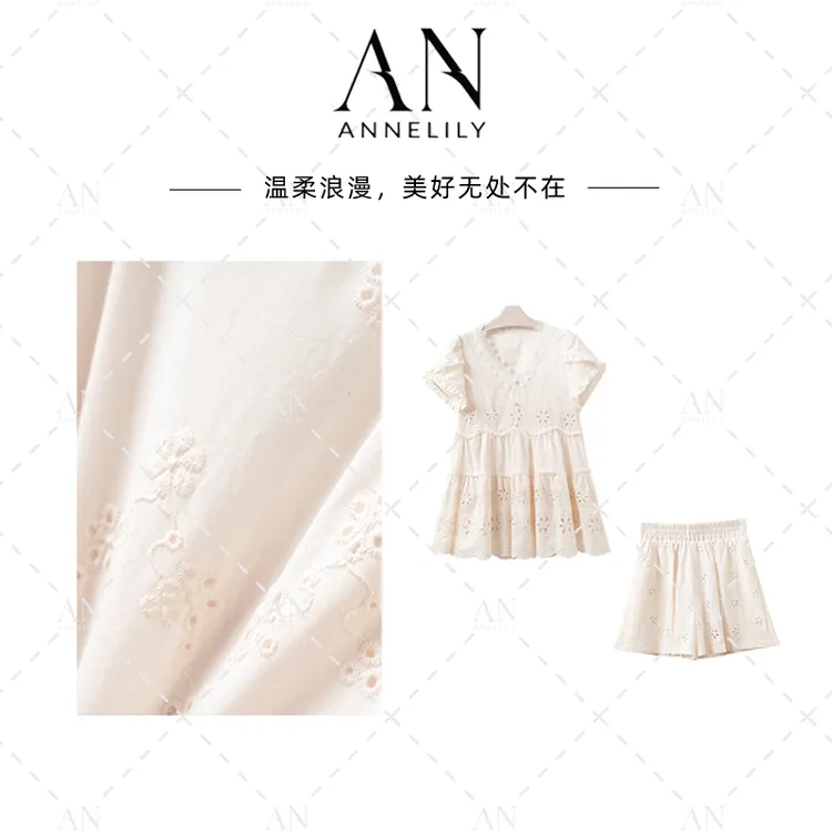 ANNELILY安一凡【汀雪】新款时尚休闲气质百搭短裤套装AT2506037