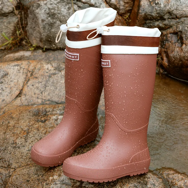 BIRROT日系高档水鞋韩版高筒雨鞋高帮带防水松紧束口长筒雨靴水靴