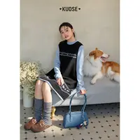 阔色黑色费尔岛背心裙25秋冬季新款女吊带连衣裙毛衣裙KSB2509023