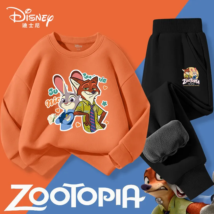 疯狂动物城迪士尼童装儿童冬装套装男女童加绒卫衣卫裤朱迪狐尼克