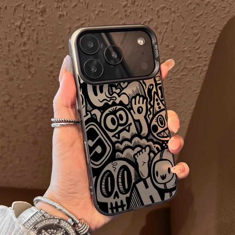 涂鸦线条适用苹果17promax手机壳iphone16简约15保护14小众13彩银
