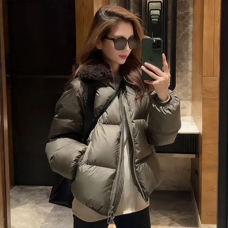 2025时尚百搭复古毛领短款服外套女冬季新款袄保暖手塞衣