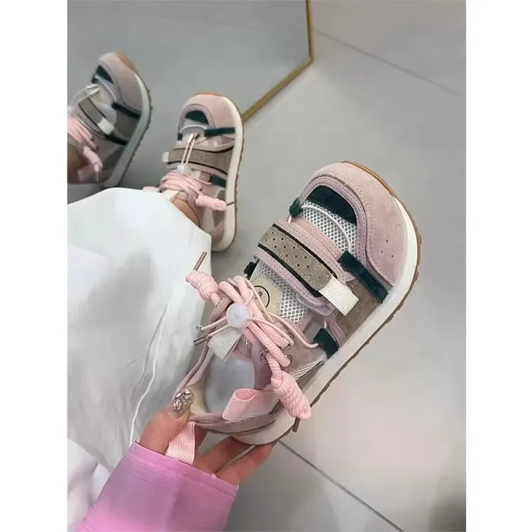 丑萌大头厚底阿甘鞋女2025夏季新款网面透气运动休闲鞋复古德训鞋