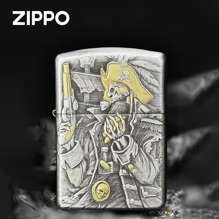 ZIPPO/之宝打火机 海盗船长-盔甲熏银鎏金  防风DYJ1