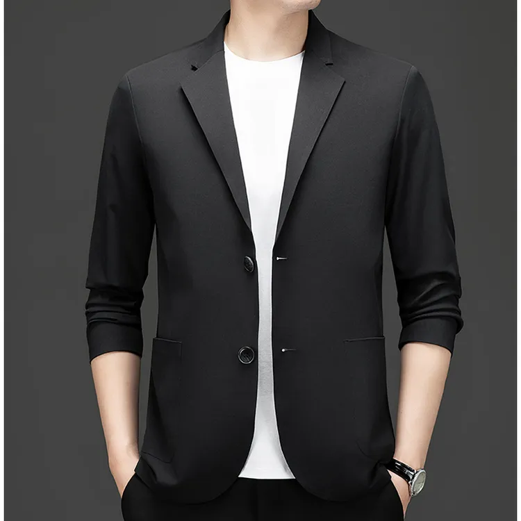 西服上装男款蓝色西装商务西服秋季潮流修身休闲无痕薄款纯色上衣