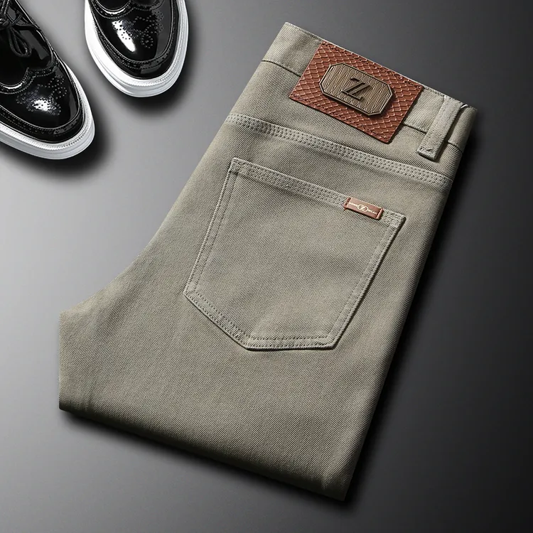 NDSL秋冬新款翡翠绿牛仔裤男休闲弹力简约高端百搭修身小直筒长裤