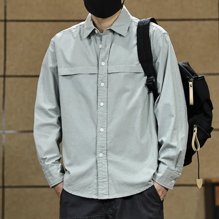 美式复古纯棉休闲男士长袖衬衫春秋新款百搭宽松内搭潮牌衬衣外套